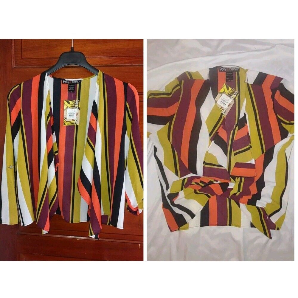 NWT Sz XL Striped Kimono/Wrap Crop Top Coverup Colorful Roll Sleeve